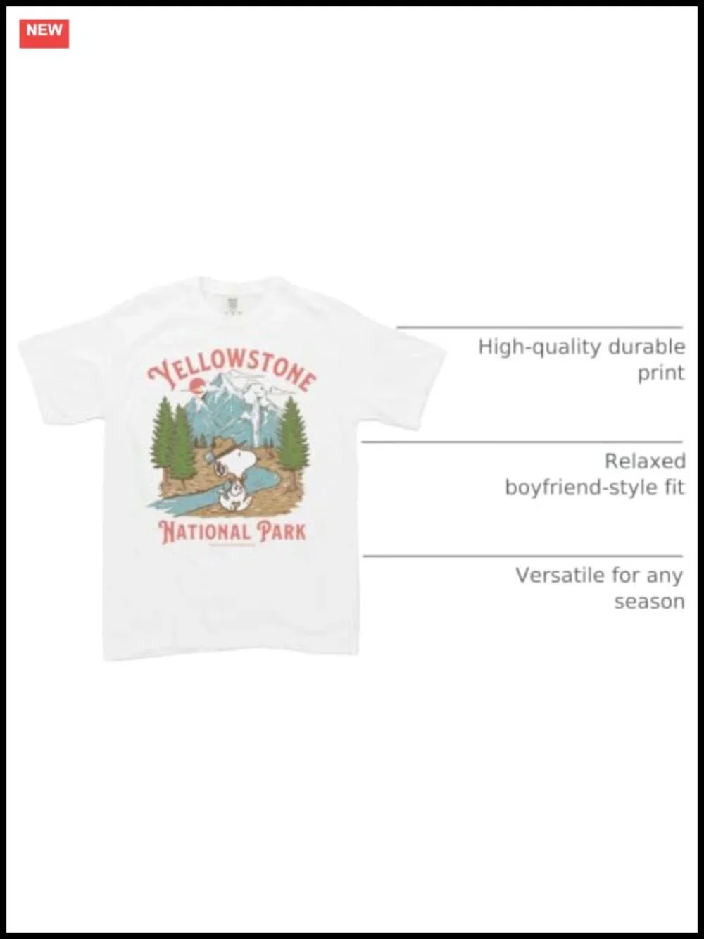 100% Ring-Spun Cotton Short Sleeve Graphic T-Shirt Relaxed Boyfriend Fit Snoopy